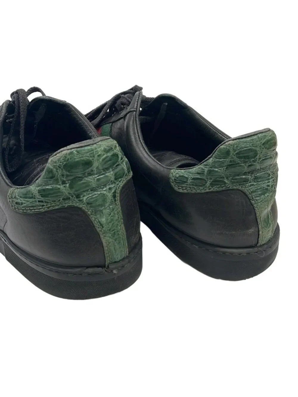 Gucci Sneakers Black Dark Green Red Embossed Leather